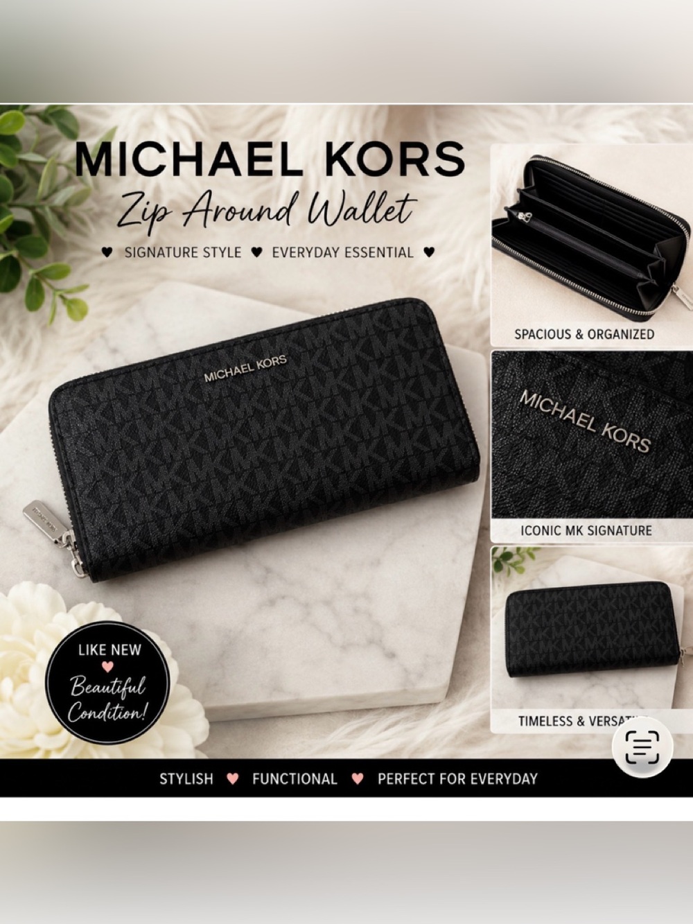 Michael Kors Black Signature MK Money Clip Wallet
